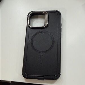 Sleek Black Phone Case with Metal Accents